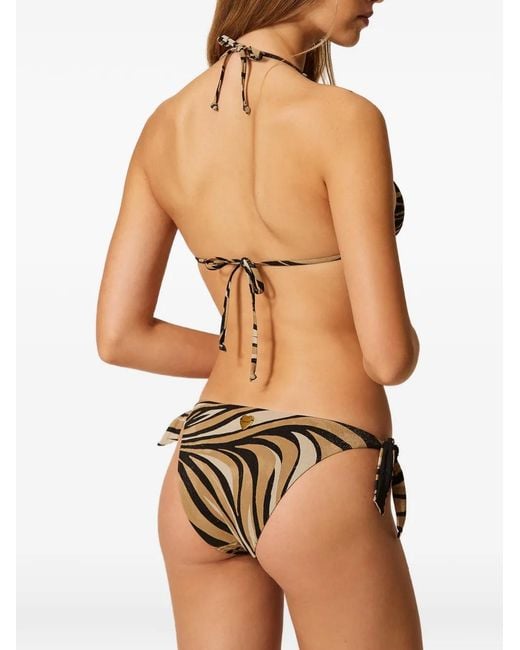 Twinset Brown Bikini Thong With Lurex And Print