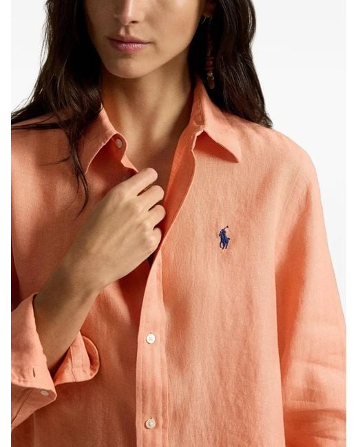 Polo Ralph Lauren Orange Logo-Embroidered Linen Shirt