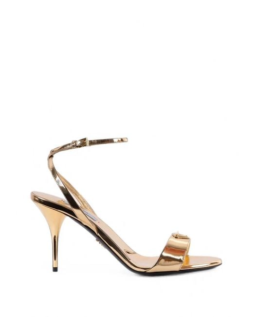 Prada Logo-Plaque Metallic Sandals