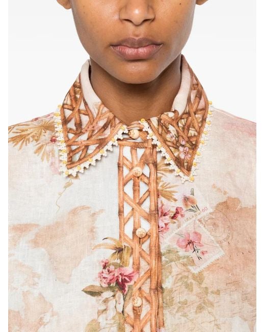 Zimmermann Pink Mahon Island-Map-Print Shirt