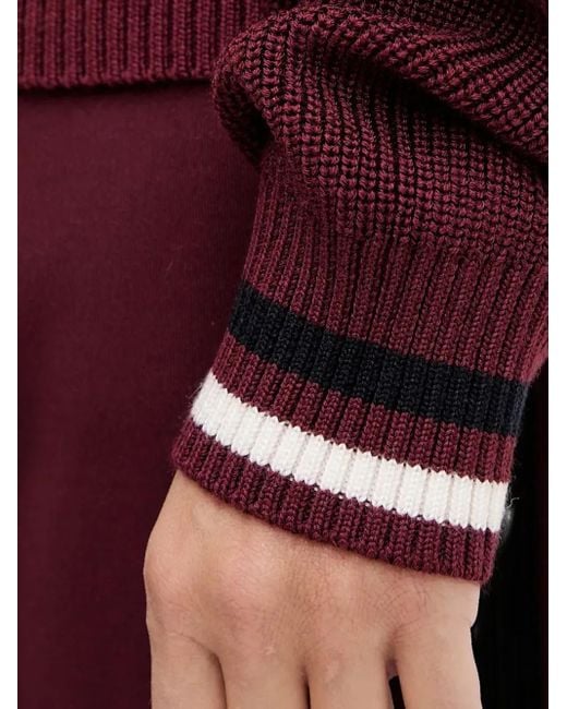 Guess Red V-Neck Striped Sweater