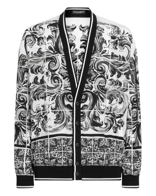 Dolce & Gabbana Black Majolica-Print Silk Jacket for men