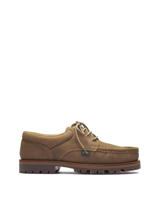 Paraboot Brown Thiers Lace-Up Stitched Boat Shoes for men
