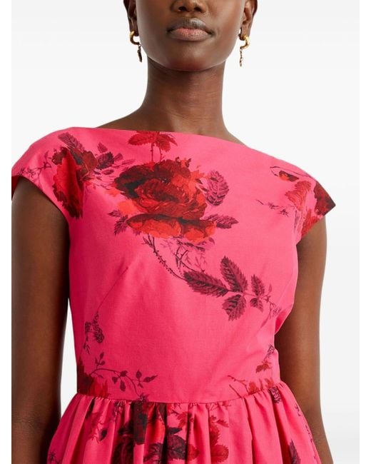 Erdem Red Floral-print Cotton Midi Dress