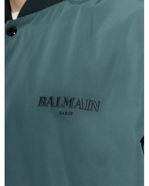 Balmain Green Logo-Embroidered Reversible Bomber Jacket for men