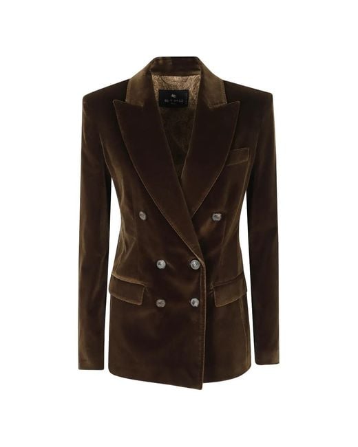 Etro Black Double-Breasted Velvet Blazer