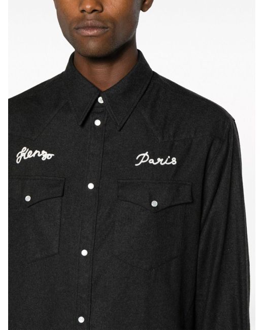 KENZO Black Rue Vivienne-embroidered Western Shirt for men