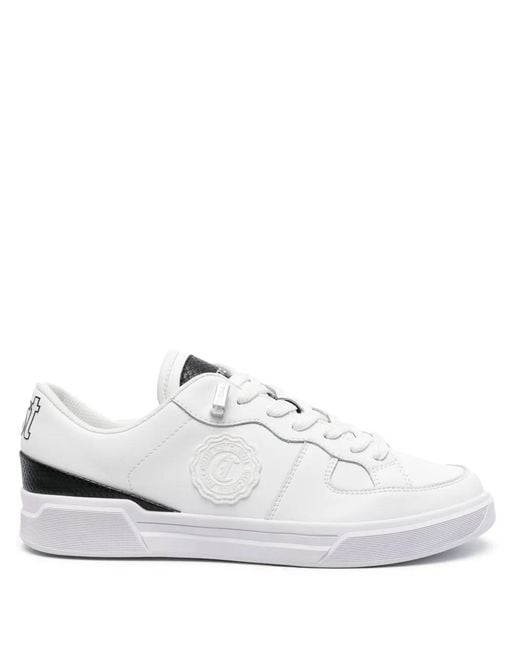 Just Cavalli White Logo-Patch Leather Sneakers for men