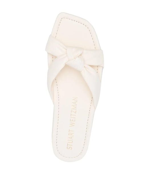 Stuart Weitzman White Flat-Sole Leather Mules