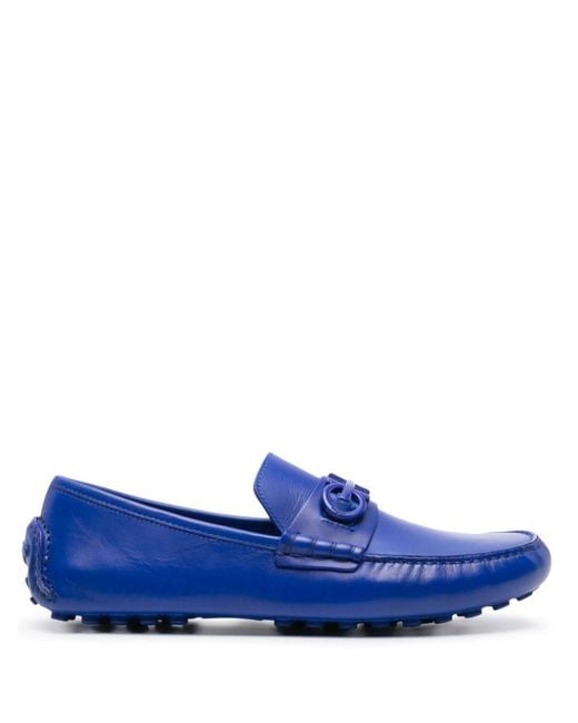Ferragamo Blue Gancini Buckle-detailed Loafers for men