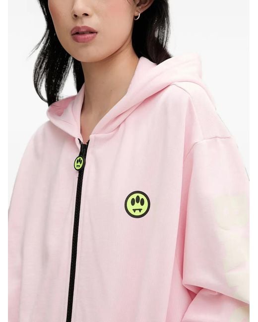 Barrow Pink Logo-Patch Zip-Up Hoodie