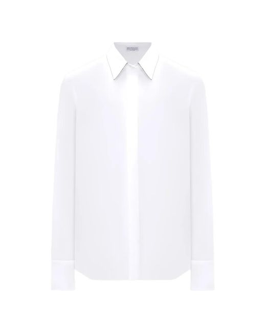 Brunello Cucinelli White Monili-Trim Long-Sleeve Shirt