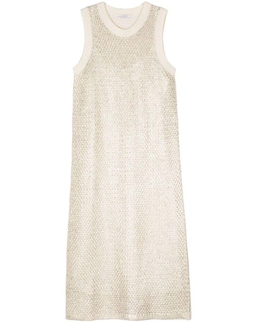Peserico White Foiled Open-knit Dress