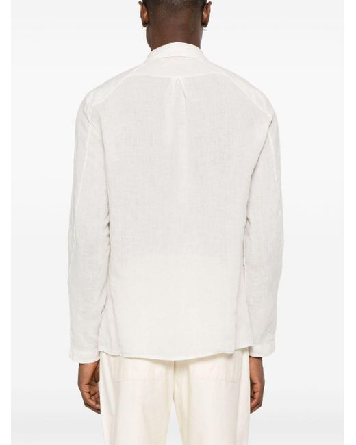 Transit White Straight-collar Linen Shirt for men