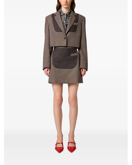 MSGM Brown Houndstooth-Pattern Patch-Detail Mini Skirt