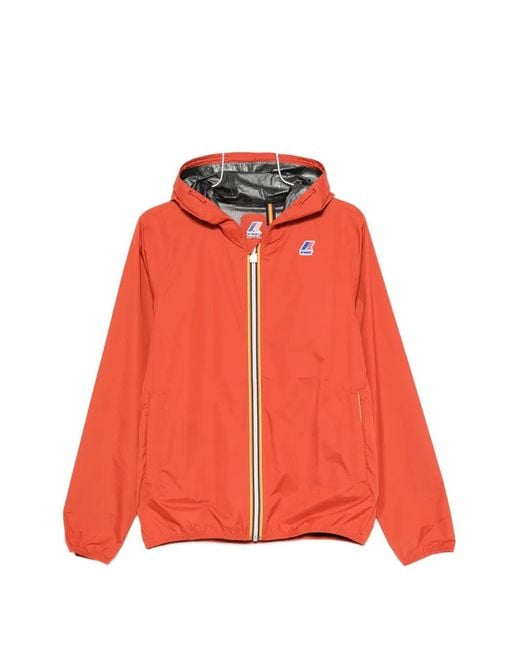 K-Way Red Logo-Patch Hooded Jacket for men