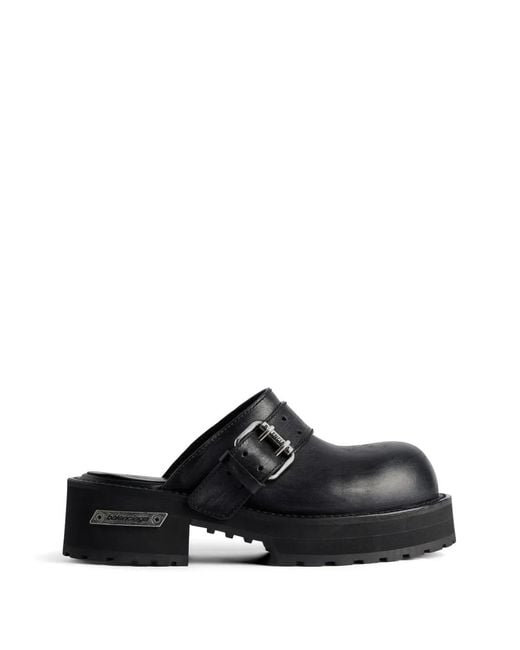 Balenciaga Black Buckle-Strap Leather Mules for men