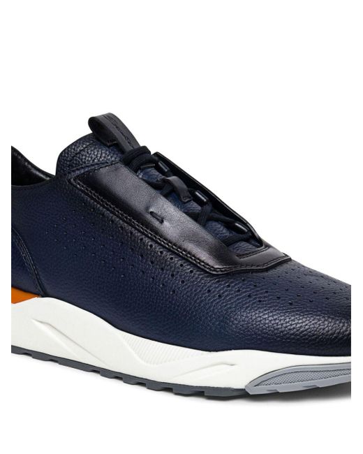 Santoni Blue Perforated Leather Sneakers for men