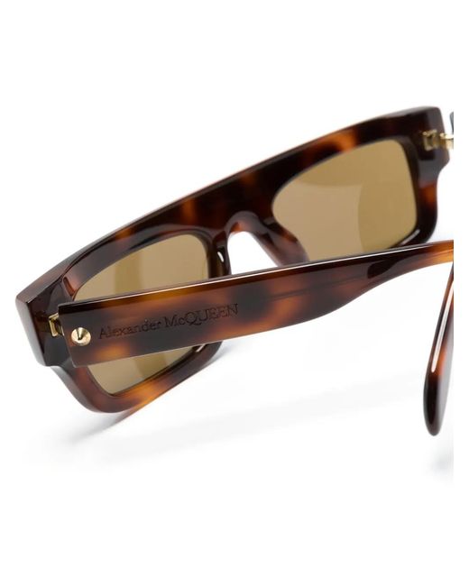 McQueen Brown Spike Studs Rectangular-Frame Sunglasses