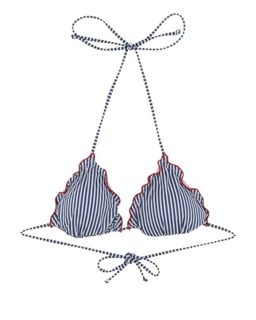 Top de bikini a rayas con detalle de volantes Mc2 Saint Barth de color Blue