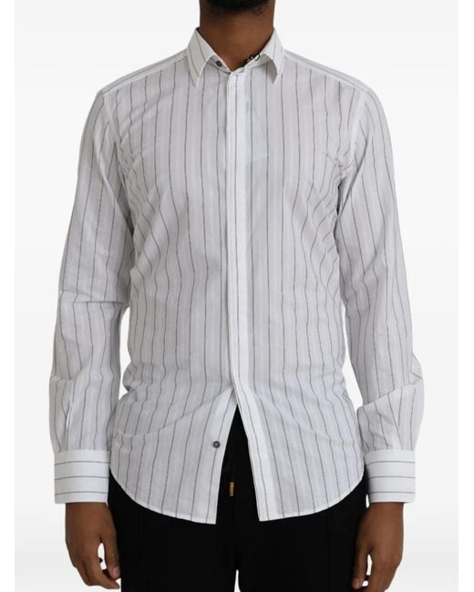 Dolce & Gabbana Gray Pinstripe-Print Shirt for men