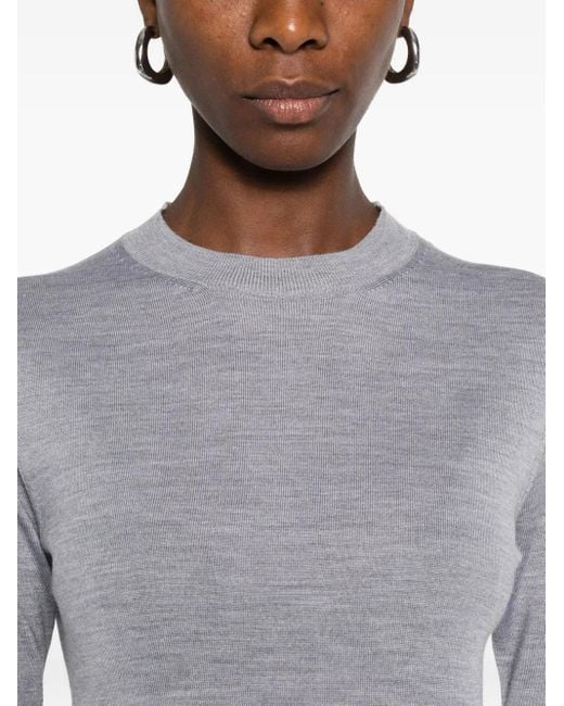 AMI Gray Crew-Neck Wool-Silk Blend Sweater
