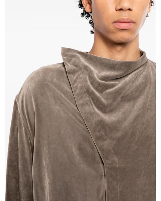 Rick Owens Brown Velvet-Effect Draped Shirt for men