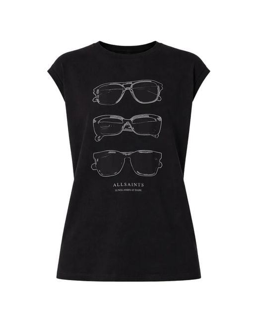 AllSaints Black Graphic-Print Cap-Sleeve T-Shirt