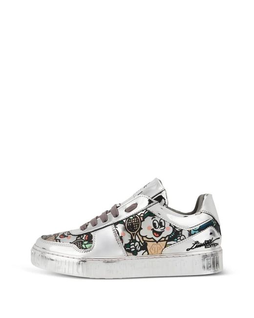 Philipp Plein White Mirror Leather Sneakers 3D Ice Cream for men