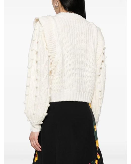 Farm Rio White Braided-Detail Chunky-Knit Jumper