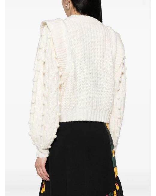 Farm Rio White Braided-Detail Chunky-Knit Jumper