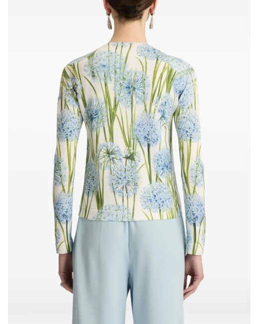 Oscar de la Renta Blue Floral-Print Cardigan