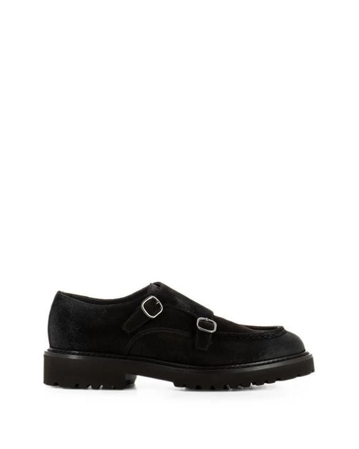 Doucal's Black Double-Buckle Apron-Toe Monk Shoes for men