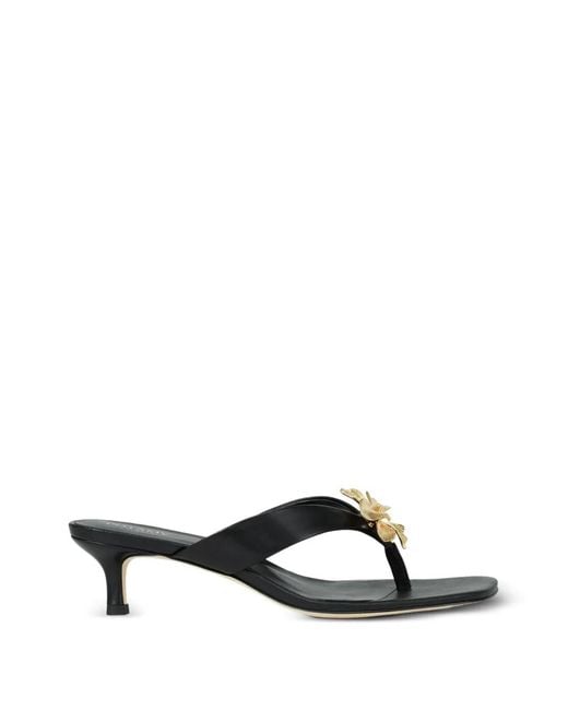 POTAMY Black Floral Leather Flip-Flops