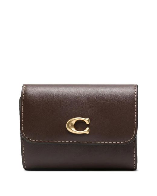 COACH Brown Logo-Plaque Fold Wallet