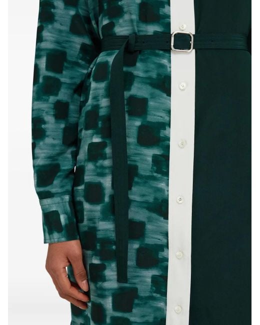 Ferragamo Green Colour-Blocked Belted Shirt Dress