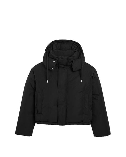AMI Black Hooded Nylon And Cotton Down Jacket With Ami De Coeur for men