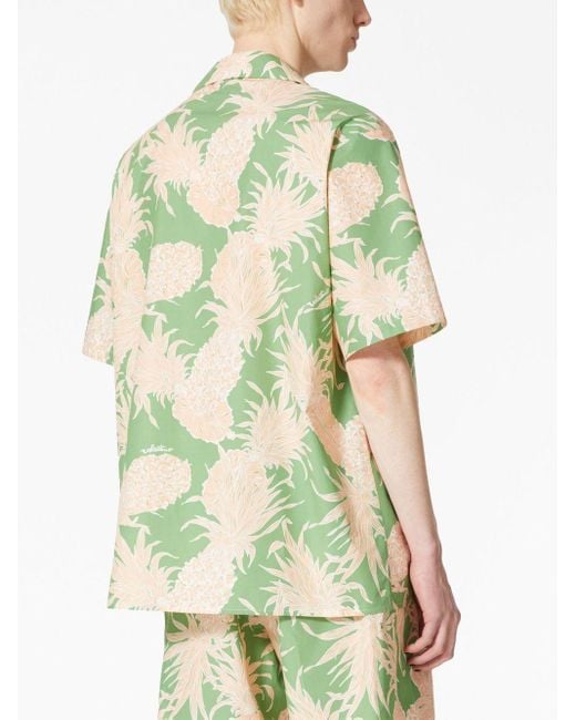Valentino Garavani Green Pineapple-print Cotton Bowling Shirt for men