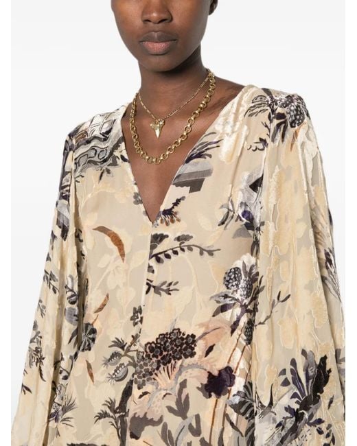 Etro Natural Floral-Print Maxi Dress