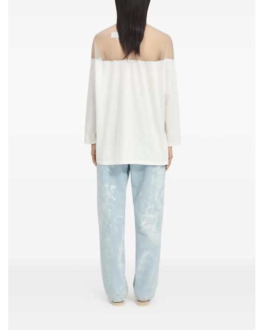 MM6 by Maison Margiela White Long Sleeve Heavy Cotton Jersey Tee