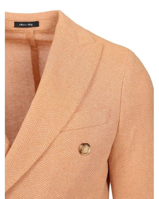 Al Duca D'aosta Pink Double-Breasted Herringbone-Weave Blazer for men
