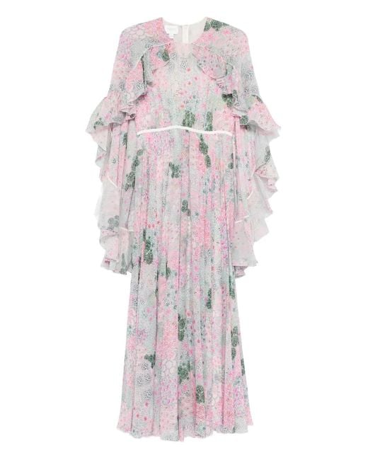 Giambattista Valli White Ruffled Floral Maxi Dress