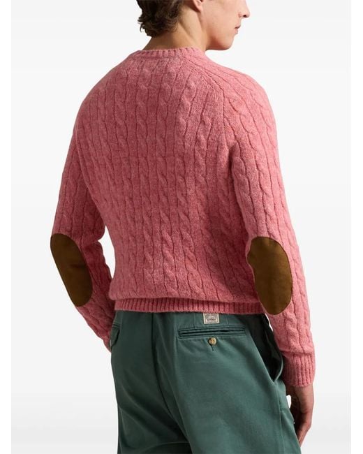 メンズ Polo Ralph Lauren エルボーパッチ ケーブルニットセーター Pink