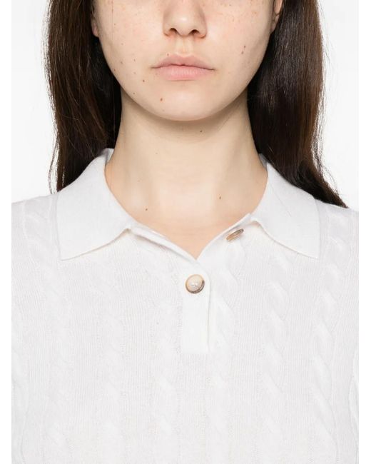 Gran Sasso White Cable-Knit Buttoned Sweater