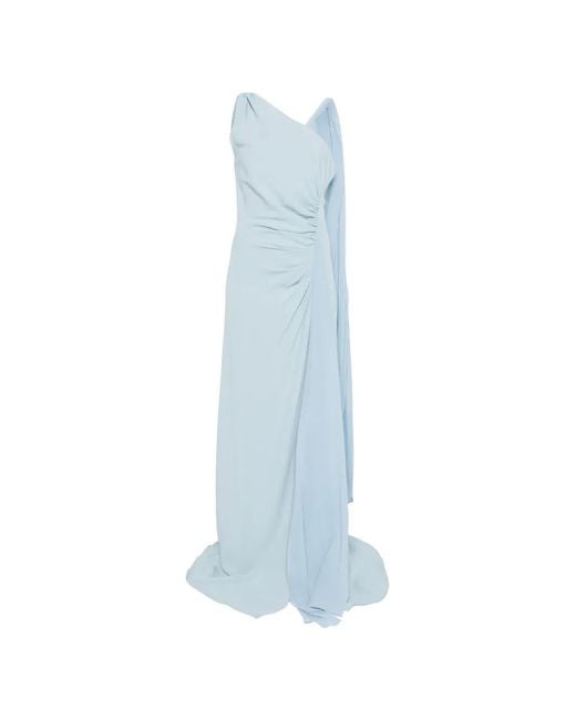 DE SANTIS Blue Gathered One-Shoulder Dress