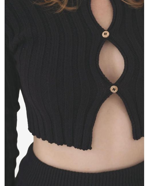 Baserange Black Ribbed Button Cardigan