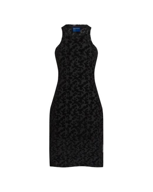 Karl Lagerfeld Black Flocked Floral-Print Mini Dress