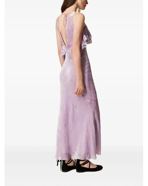 Twinset Purple Ruffled Velvet Maxi Dress