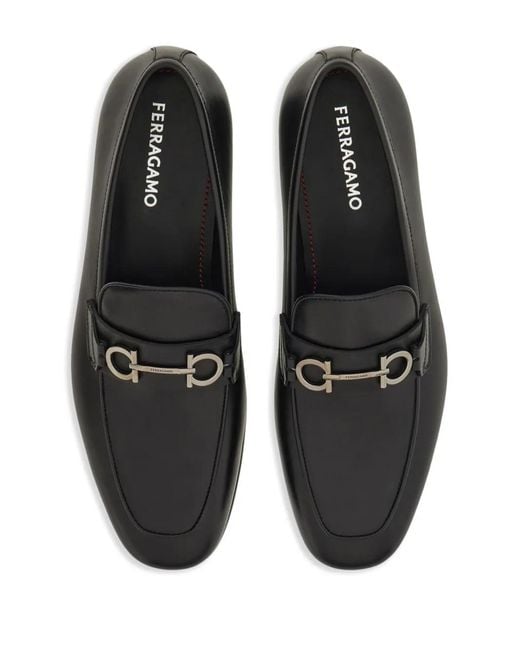 Ferragamo Black Gancini Leather Loafers for men