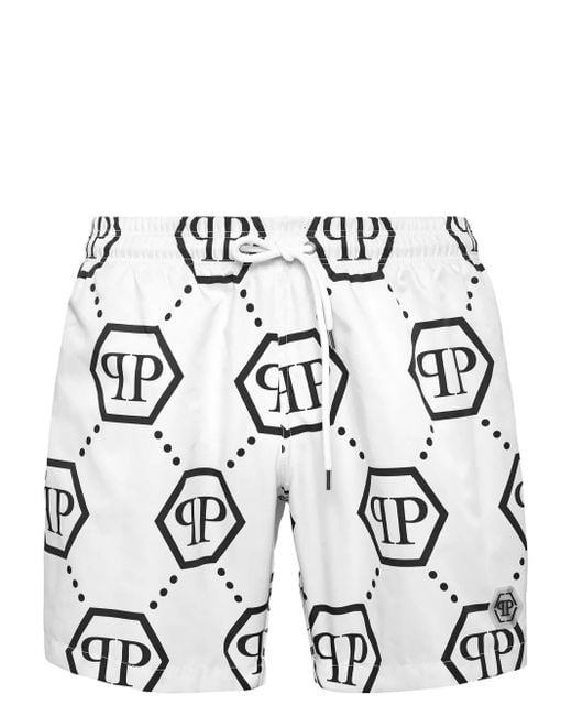 Philipp Plein Zwembroek Met Monogram-Print in het White voor heren